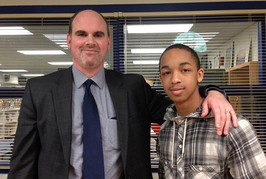 Northern High School principal Matthew Hunt and senior Caleb Crawley