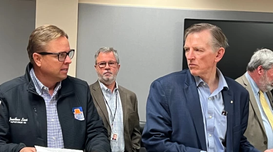 Supervisor Lines speaks with Congressman Paul Gosar, (R-Arizona), who represents northern Yuma County, before the YRMC tour.