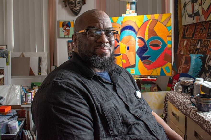 Ya'qub Shabazz in his studio at 9th Floor Artists Collective.