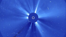 This image provided by NASA shows Comet Atlas, nicknamed the “Halloween comet”, approaching its closest to the sun, October 2024, as seen in this real-time image from NASA’s orbiting Solar and Heliospheric Observatory. (NASA via AP)