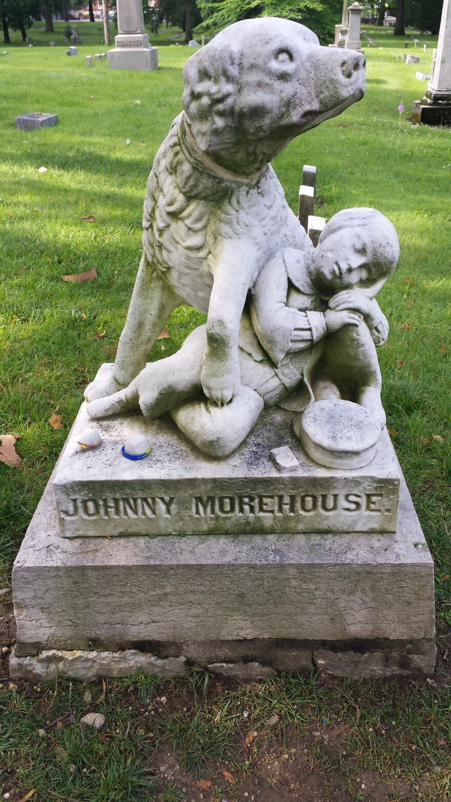 Johnny Morehouse's monument is one of the most iconic at Woodland Cemetery
