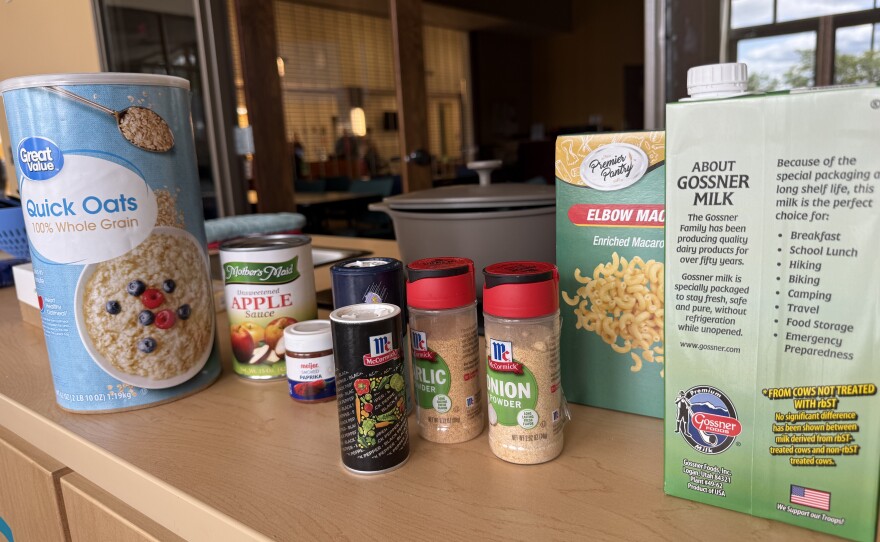 A table with ingredients laid out for Cooking on a Budget's second summer class