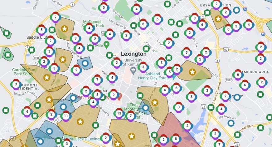 KU Lexington outage map as of 7:25 pm, Saturday