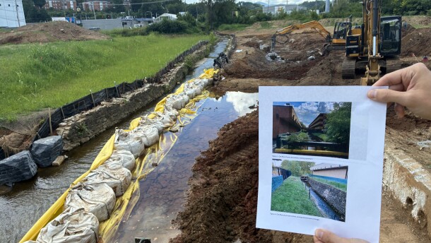 A view of Ore Branch now, with a photo of how it looked when a Ramada Inn stood on the site.