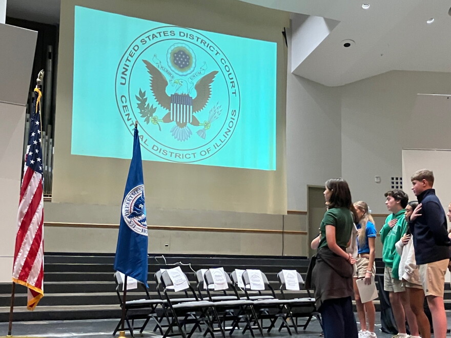 Students from Alleman, Seton and Jordan Catholic schools led reciting the Pledge of Allegiance Tuesday morning, Sept. 15, 2026.