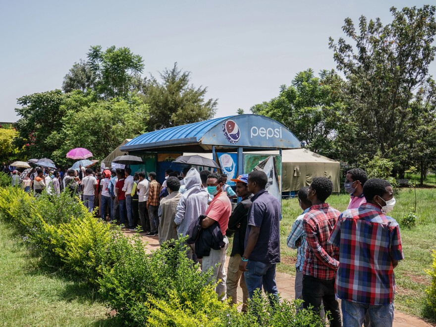 Ethiopians line up to cast their vote Monday in the city of Bahir Dar. Prime Minister Abiy Ahmed, who came to power in 2018, is widely expected to be reelected.