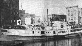 The Lake Steamer Lady Elgin at her Chicago wharf on September 7, 1860 the day before she was lost, a photograph by S. Alschuler.