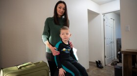 Olena Dubchenko and her son Maksim, 4, in their Anchorage apartment before leaving to Seattle on March 27, 2026.