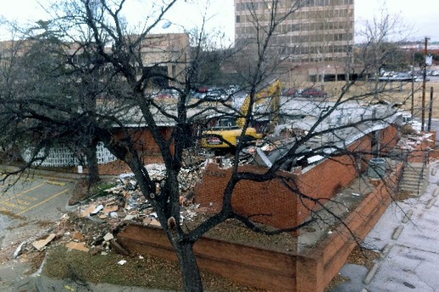 Demolition begins on old building to make way for new entry to OSU Med Center.