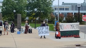 Protestors gather outside the University of Michigan Data Center Open House on September 9, 2025.