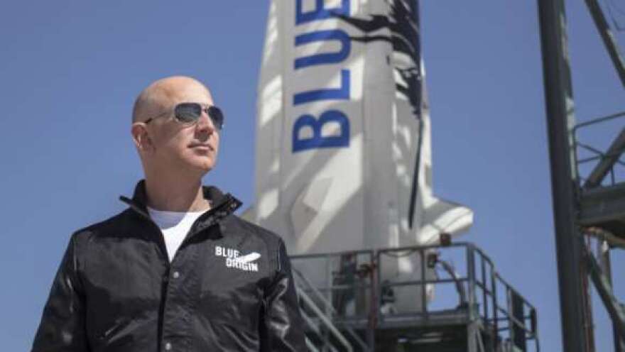 Jeff Bezos at Blue Origin’s launch facility in West Texas. Photo: Blue Origin