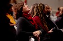 Rhonda Hamm-Niebruegge, Director of Lambert International Airport, listens to candidates vying to be the City of St. Louis’ next police chief on Tuesday, Dec. 6, 2022, during a town hall at Vashon High School in the Jeff-Vander-Lou neighborhood.
