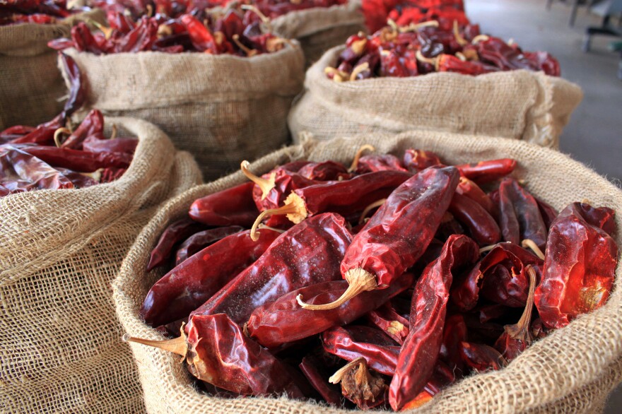 Dried red chile pods for sale in Hatch, New Mexico's chile capital.