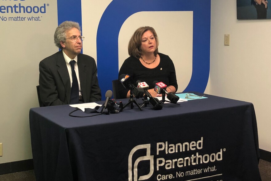 ACLU of Indiana Legal Director Ken Falk (left) and Planned Parenthood of Indiana and Kentucky CEO Christie Gillespie (right) discuss a federal judge halting Indiana's abortion reporting law.