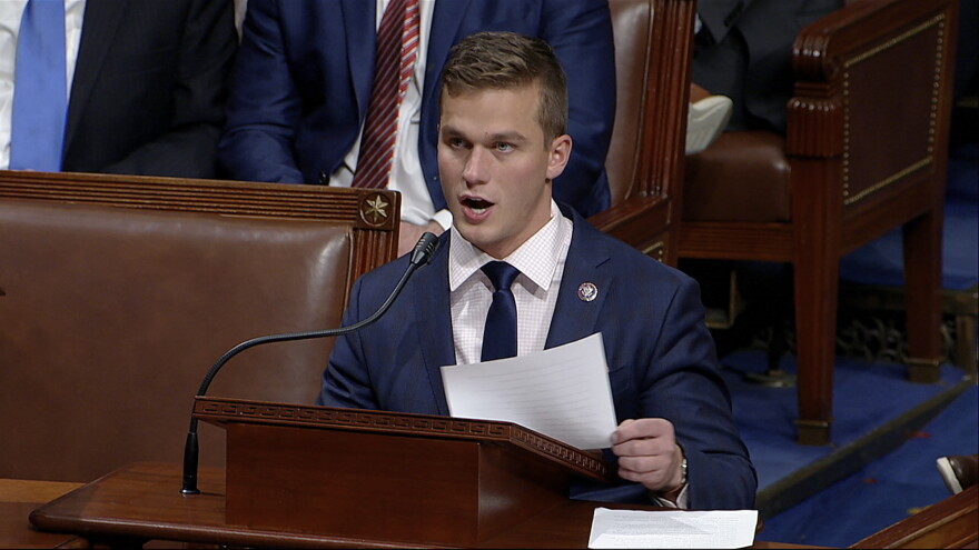 In this image taken from video, Rep. Madison Cawthorn, R-N.C., speaks at the U.S. Capitol, Jan. 7, 2021. 