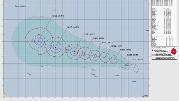 Joint Typhoon Warning Center graphic showing probable track of