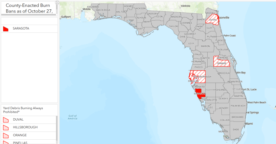 Florida burn ban map as of Oct. 27, 2025.