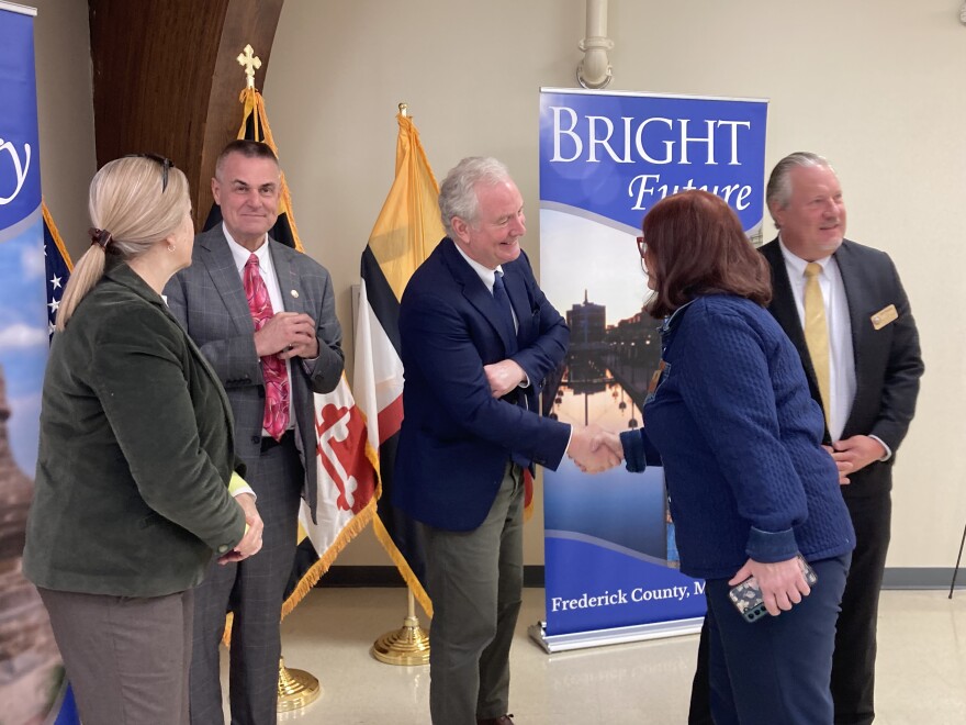 Maryland Democrat Senato Chris Van Hollen speaks with county leaders.