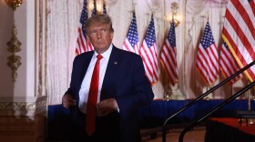 Former President Donald Trump leaves the stage after speaking during an event at his Mar-a-Lago home on Nov. 15, 2022 in Palm Beach, Florida. Trump announced that he was seeking another term in office and officially launched his 2024 presidential campaign.  (Joe Raedle/Getty Images)