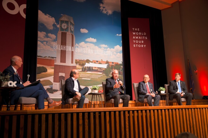 Left to right, Dr. Jeff Simmons, David Grann, Osage Principal Chief Geoffrey Standing Bear, Chickasaw Nation Governor Bill Anoatubby and FBI Oklahoma City Special Agent Edward Gray.