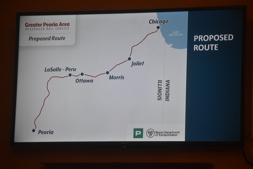 The proposed corridor for Peoria-to-Chicago passenger rail service would include stops in LaSalle-Peru, Ottawa, Morris and Joliet. The route follows the old Rock Island Railroad Rocket line.