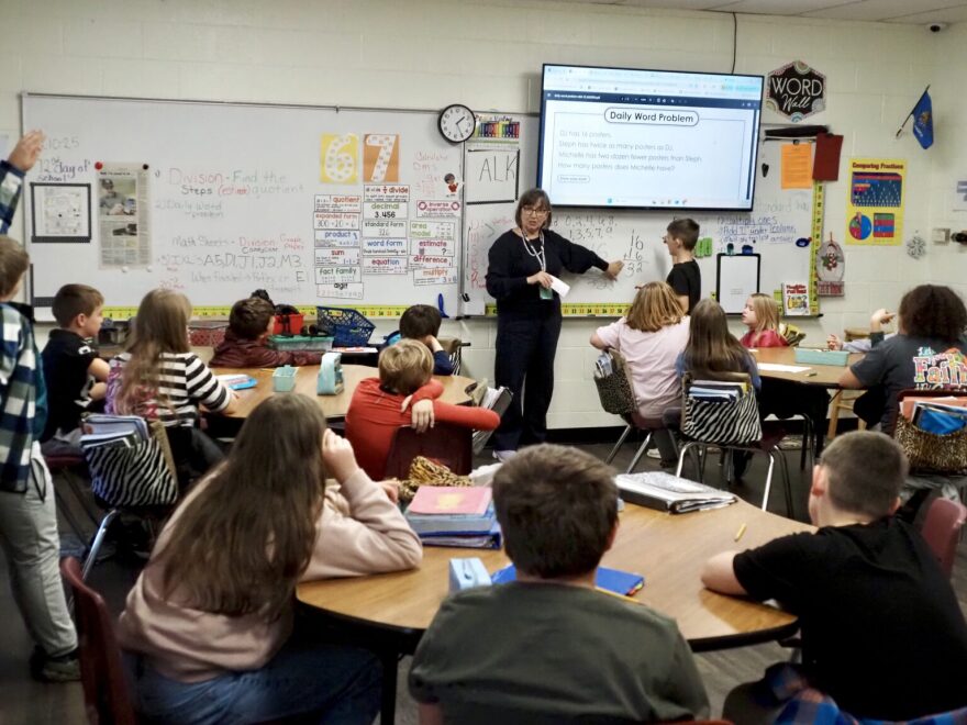 Warner Elementary teacher Pam White leads a fourth-grade math class Dec. 10 in Warner. A proposal from Oklahoma Senate leaders would put $254 million toward teacher pay raises and other education initiatives by moving it from a fund that supplements the Teachers' Retirement System.