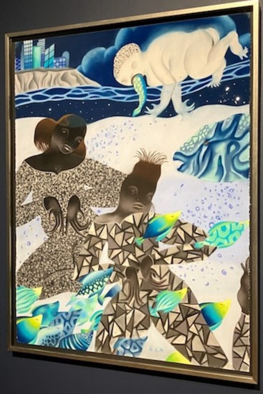 Artwork by Grace Lynne Haynes, "The Castle Builder's Daughters," on view at the Gantt Center's new exhibition, "Becoming the Sea."