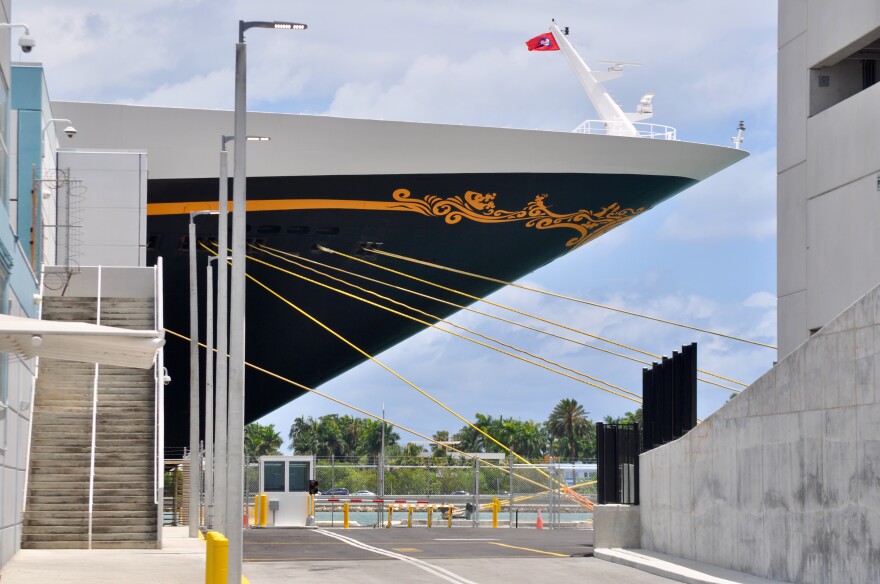 A Disney cruise ship is anchored at PortMiami on May 18, 2021. Director Juan Kuryla hopes paying passengers will return to cruising "ideally July."