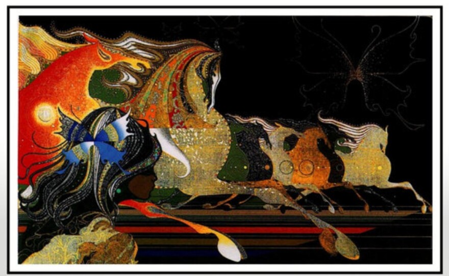 A colorful woodblock print