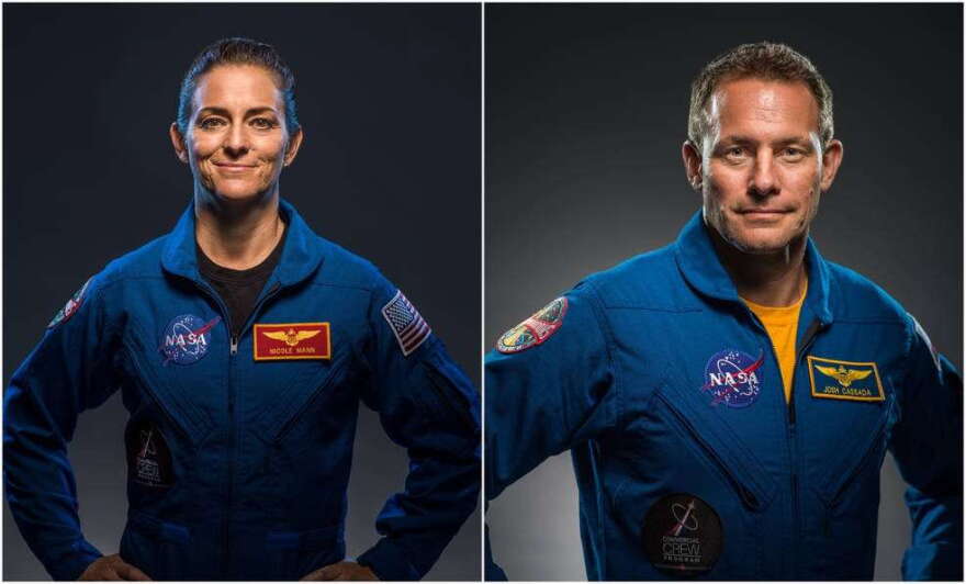 NASA's Nicole Mann (L) and Josh Cassada (R) were training on Boeing's Starliner spacecraft, but delays of the program prompted NASA to move them to SpaceX's Crew Dragon on a mission launching fall 2022. Photo: NASA