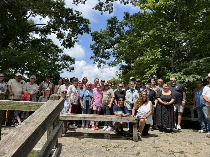 The trip participants posing in front of the viewpoint at the Fort Ancient Earthworks. 52 Eastern Shawnee citizens came on this year's trip.