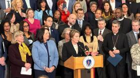 Gov. Maura Healey speaks at a press conference at the State House on Thursday, Jan. 29, 2026.