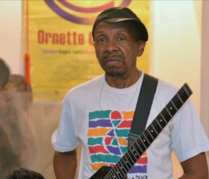 Charles Ellerbe, a guitarist in Ornette Coleman's Prime Time band, pictured at Coleman's loft in 2017.