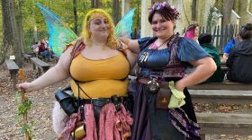 Two attendees at the closing weekend of the Maryland Renaissance Festival, Oct. 2021.
