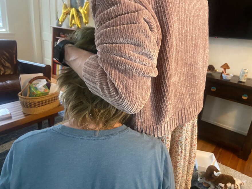 A transgender boy and his mother at their Berkshires home. They had to find alternative gender-affirming care when Baystate Health stopped providing youth treatment in February 2026.