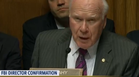 Vermont U.S. Senator Patrick Leahy questions Christopher Wray, nominee to lead the FBI, during a committee hearing on July 12, 2017.