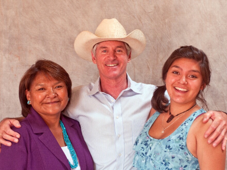 <p>George Hardeen is shown with his wife, Lena Fowler, and one of his three children, Shonie Fowler Hardeen. "The Houdini legacy has taken a new branch," says Hardeen, "because my wife is Navajo, and my children are enrolled members of the Navajo Nation." </p>