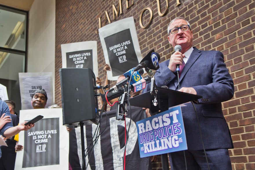 Philadelphia Mayor Jim Kenney spoke Thursday in support of the Safehouse injection site to reduce the number of deadly overdoses in Philadelphia. More than 1,100 people died of overdoses in the city in 2018 — an average of three people a day.