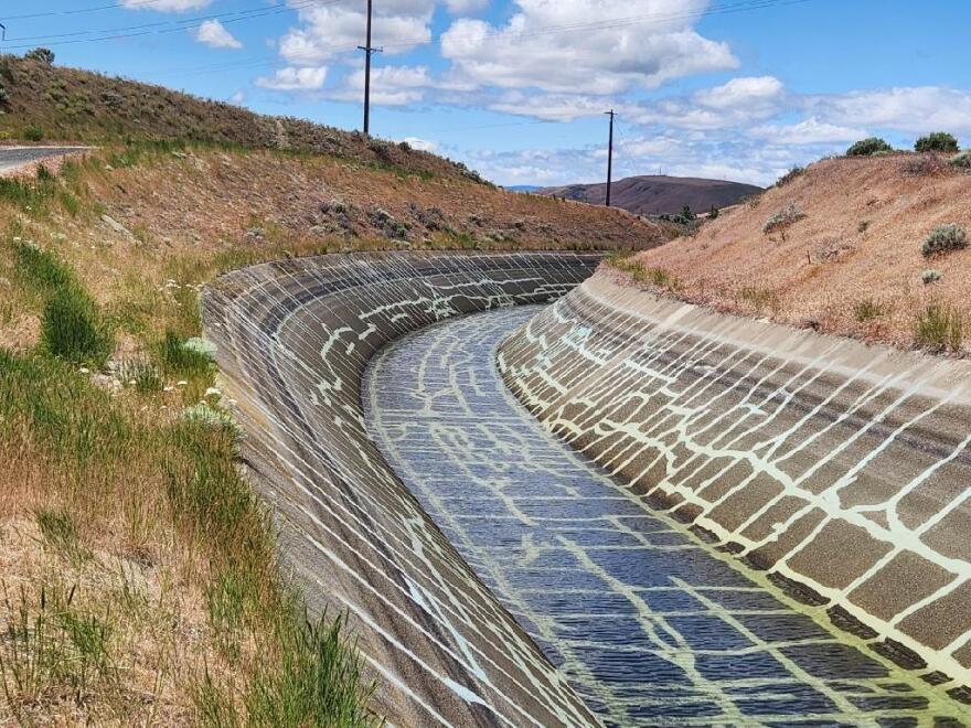 A main canal empties out near Terrace Heights, Washington. It’s part of the Roza Irrigation District’s drought plan to shut down water during the spring, to save more water for hotter summer days.
