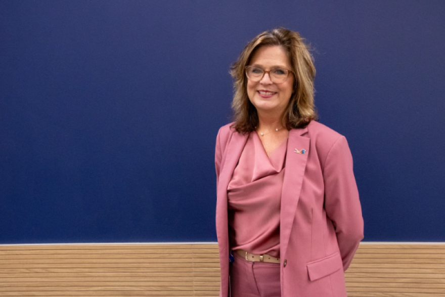 Kate Haydon-Emerson, OKCPS' executive director of workforce development, stands inside a new space at Skyline Middle School following a back-to-school press conference. There, she spoke about the district's new college and career centers.