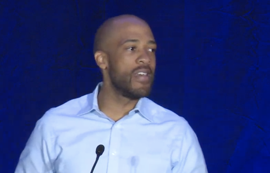 Lt. Gov. Mandela Barnes speaks Sunday.