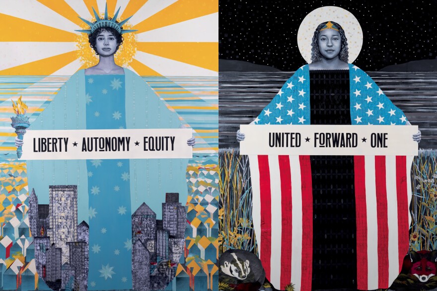 Liberty and Forward from the Pillars of Democracy series by artist Niki Johnson.