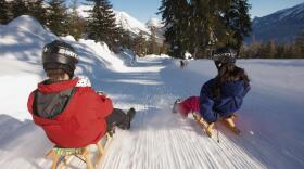 Recreational luge sledding happens on groomed trails rather than an icy chute as used in the Winter Olympics. CREDIT: LOUP LOUP SKI BOWL