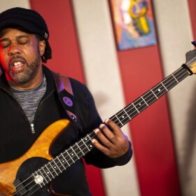 Victor Wooten in the KNKX Studios in 2018.