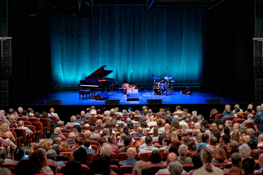 The stage is set at McCarter Theatre Center for a concert by vocalist Samara Joy in June 2023.