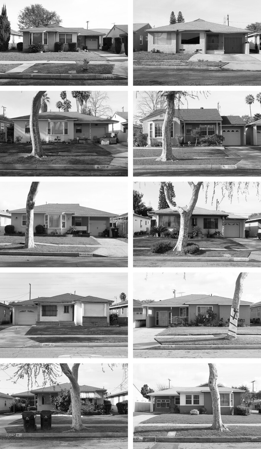 Homes from the Carver Manor section of Willowbrook, Calif. A Black real estate agent named Velma Grant acquired the land for these 250 tract homes and hired Williams to design them for Black veterans returning from World War II. Instead of creating "cookie-cutter" homes, Williams gave each dwelling different features.