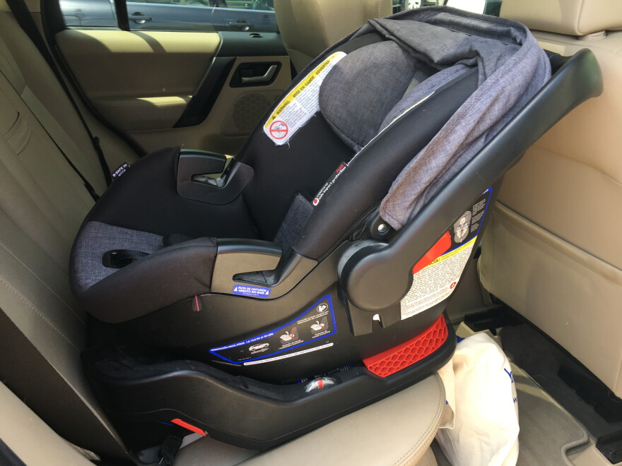 A sensor fits behind the padding in the car seat and when the driver gets out it will send a notifiction to their phone that they have a child in the backseat.