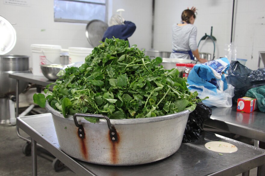 Rhonda Mayberry's creasy greens, ready<strong> </strong>to be cooked and canned.