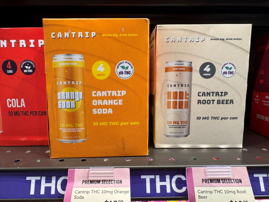 Boxes of THC-infused sodas are for sale at a liquor store in Kansas City, Missouri.