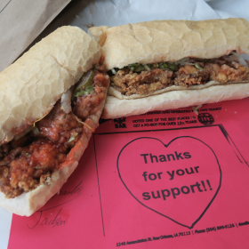 A po-boy from Domilise's with a note of thanks in the pandemic.